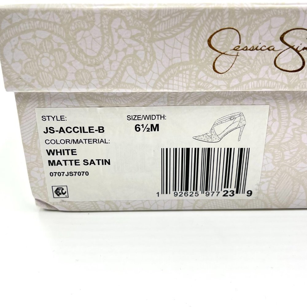 Jessica Simpson Womens Accile Jeweled White Satin Heels Pumps Shoes 6.5 - Picture 14 of 14